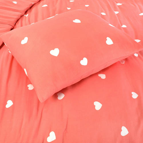 W polyester-katoenen dekbedovertrek 1 persoons (140x220 cm) Roze Hartjes