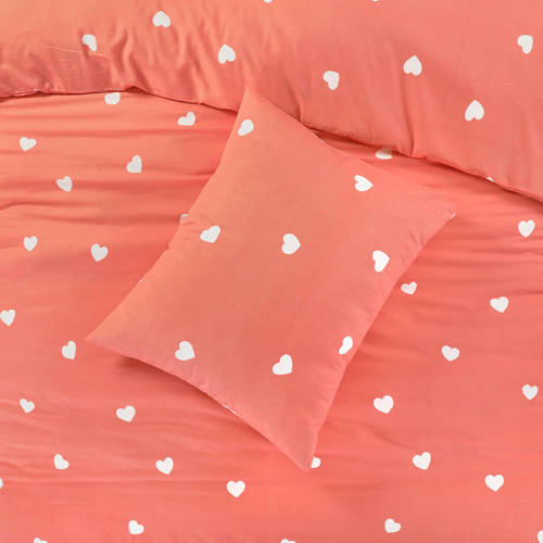 W polyester-katoenen dekbedovertrek 1 persoons (140x220 cm) Roze Hartjes