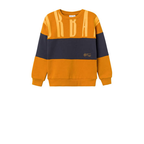 NAME IT KIDS sweater NKMOHUMUS goudgeel/donkergrijs Meerkleurig