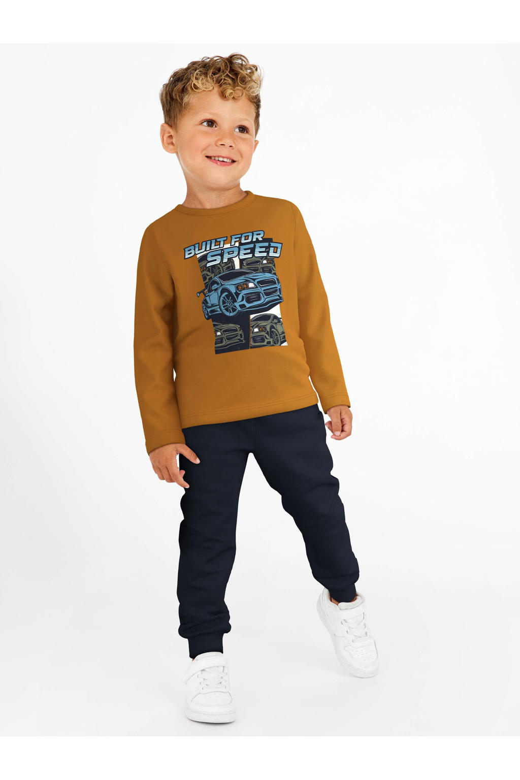 Gele jongens NAME IT MINI longsleeve van stretchkatoen met printopdruk, lange mouwen en ronde hals