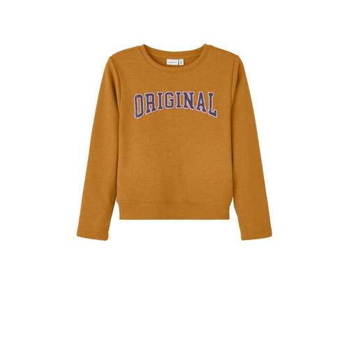 NAME IT KIDS sweater NKFOCALIA met tekst goudgeel Tekst - 116