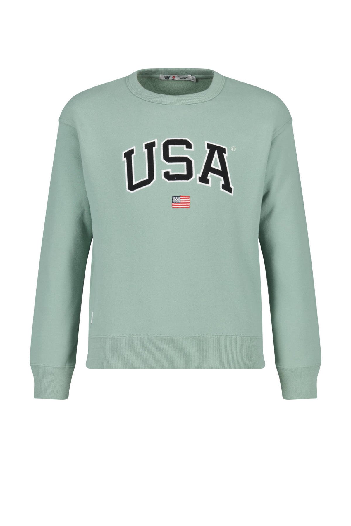 America Today sweater Soel met tekst groen