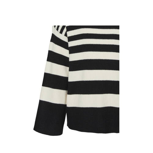 VERO MODA GIRL gestreepte ribgebreide trui VMHERMOSA zwart beige Meisjes Viscose Opstaande kraag 116