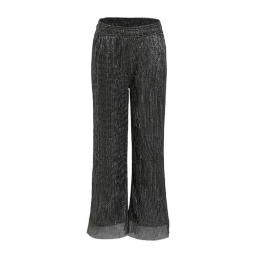 anytime plisse wide leg broek zwart/zilver Meisjes Polyester Meerkleurig