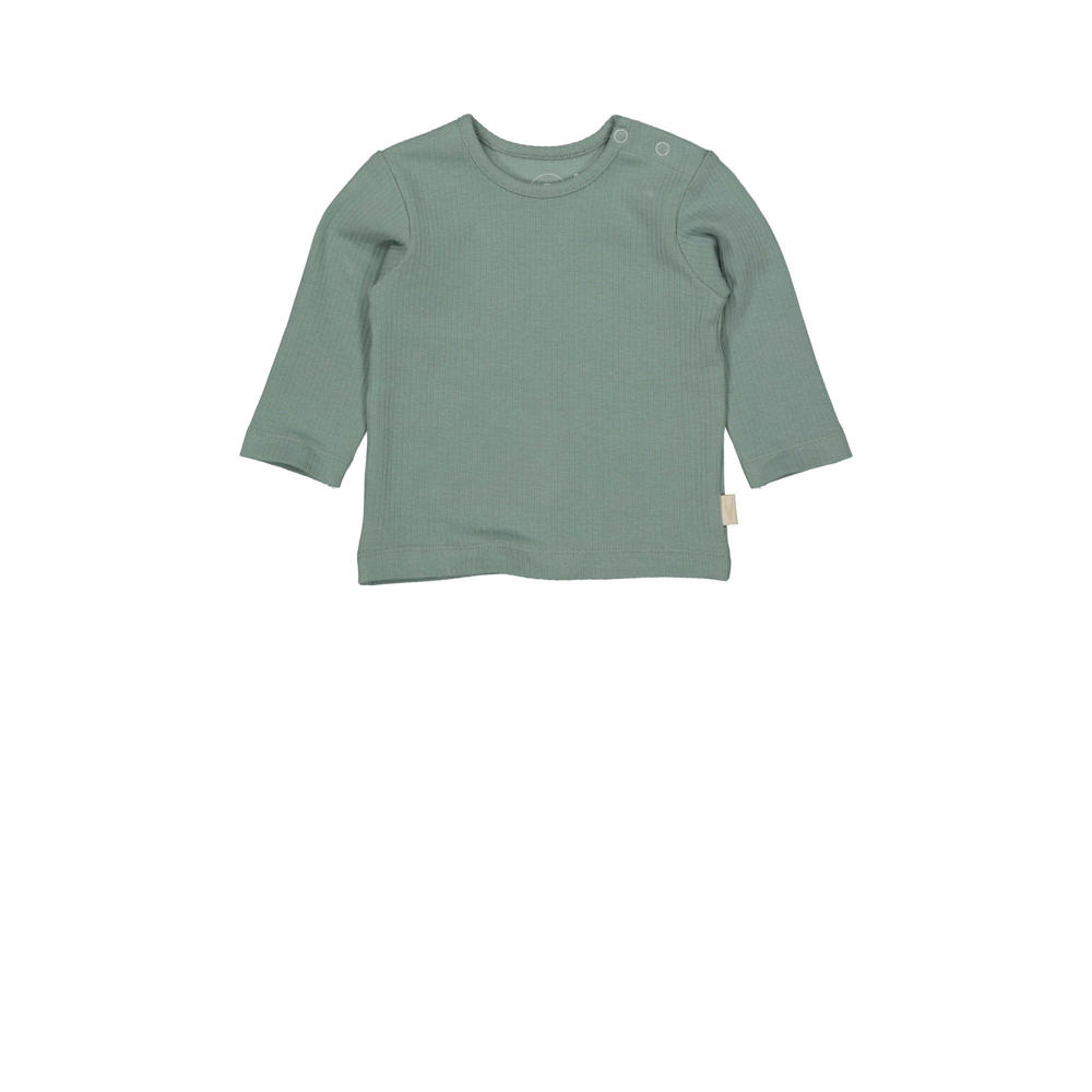 Groene jongens LEVV baby longsleeve van katoen met effen, lange mouwen, ronde hals en drukknoopsluiting