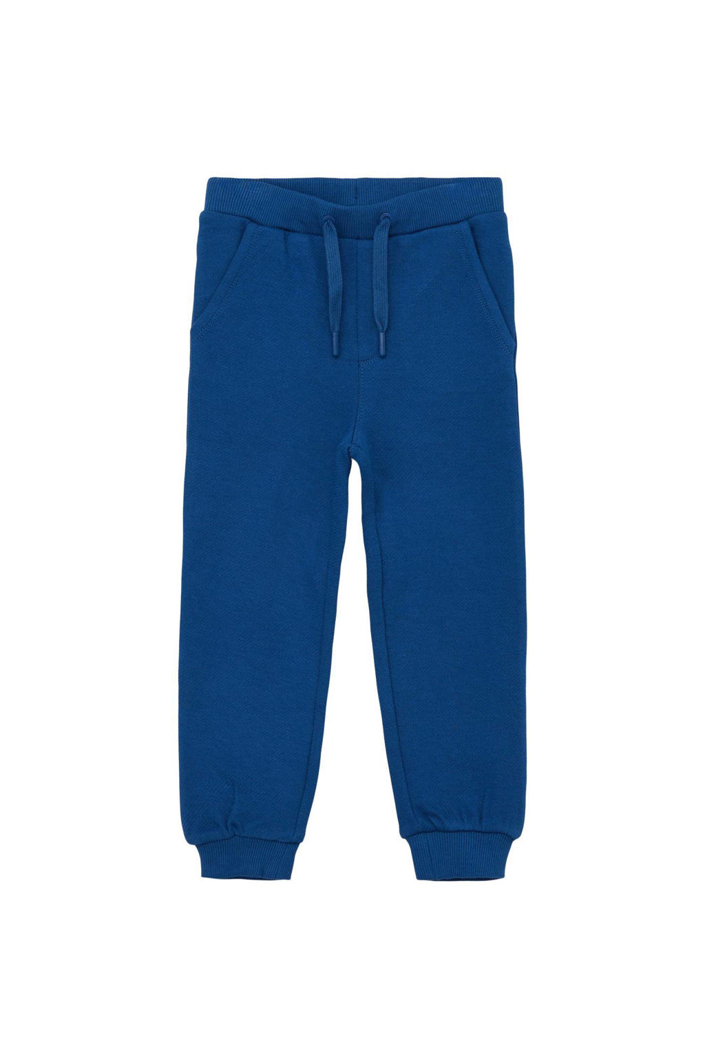 Blauwe jongens s.Oliver joggingbroek van sweat materiaal met regular waist en elastische tailleband met koord