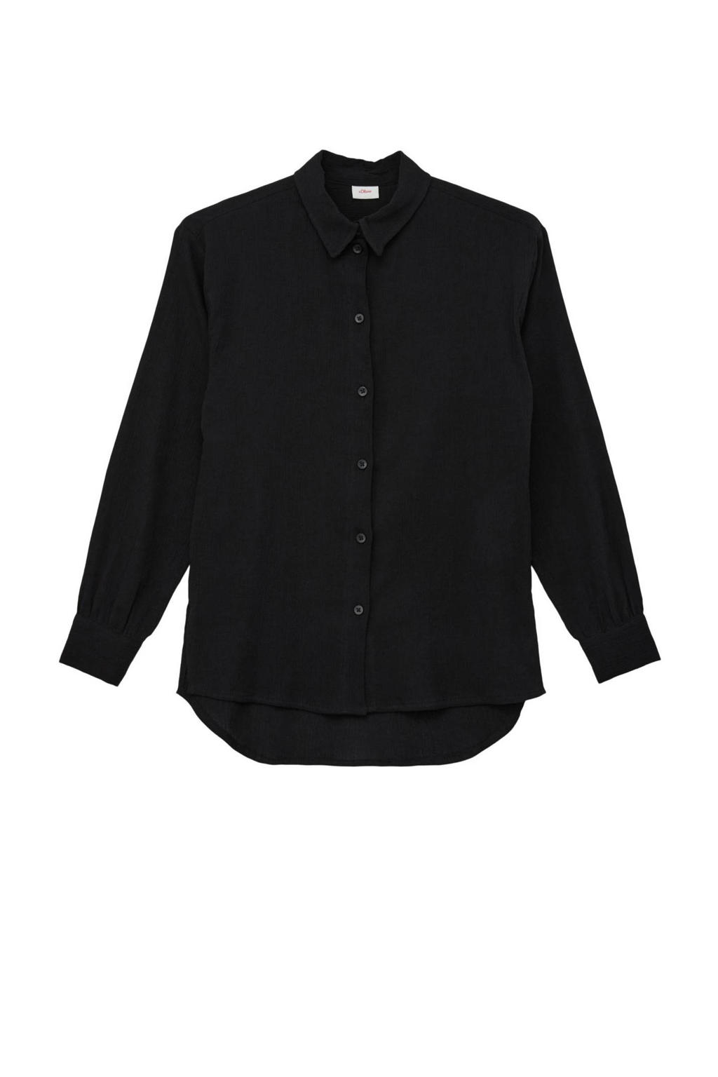 Zwarte meisjes s.Oliver blouse van katoen met lange mouwen, klassieke kraag en knoopsluiting