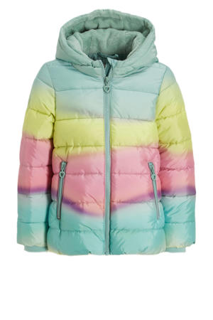 gewatteerde winterjas met all over print mintgroen/multicolor