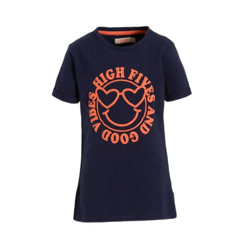 Orange Stars T-shirt Paulette met tekstopdruk donkerblauw Meisjes Katoen Ronde hals
