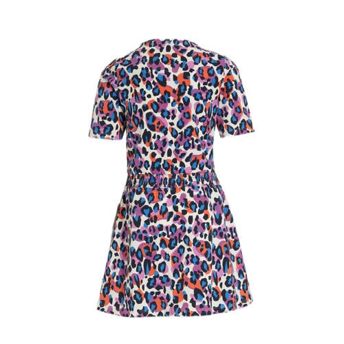 Orange Stars jurk Pearl met panterprint multi Meisjes Katoen Ronde hals 98 104