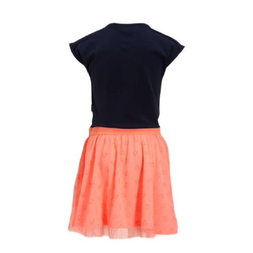 Orange Stars jurk Pebbles met tekstopdruk oranje zwart Meisjes Katoen Panterprint 98 104