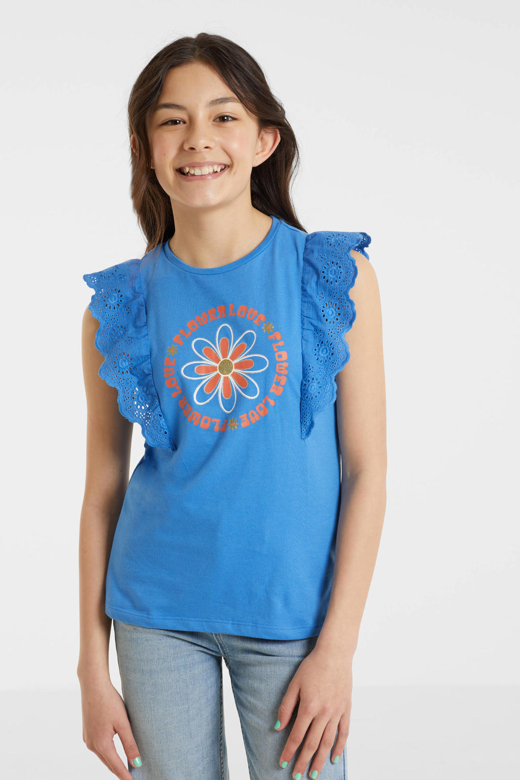 anytime T-shirt met printopdruk blauw