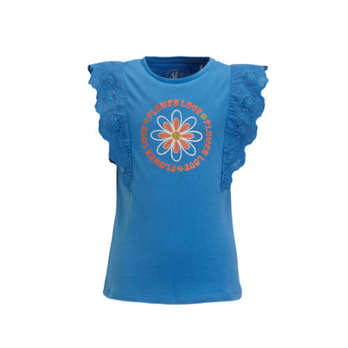anytime T-shirt met printopdruk blauw Meisjes Polyester Ronde hals Printopdruk