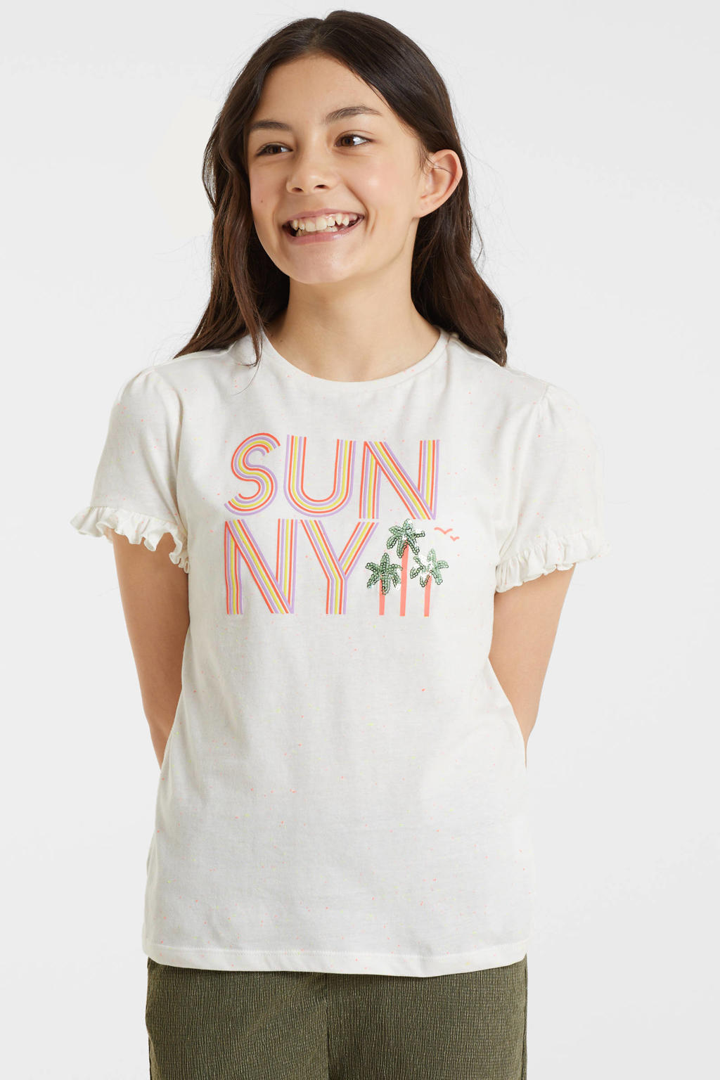 anytime T-shirt met tekstopdruk wit
