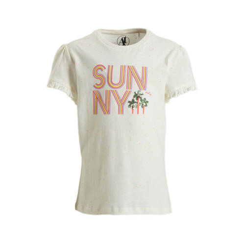 anytime T-shirt met tekstopdruk wit Meisjes Katoen Ronde hals Tekst - 110/116