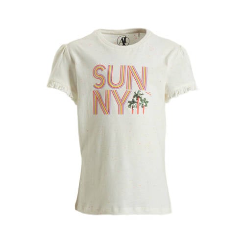anytime T-shirt met tekstopdruk wit Meisjes Katoen Ronde hals Tekst