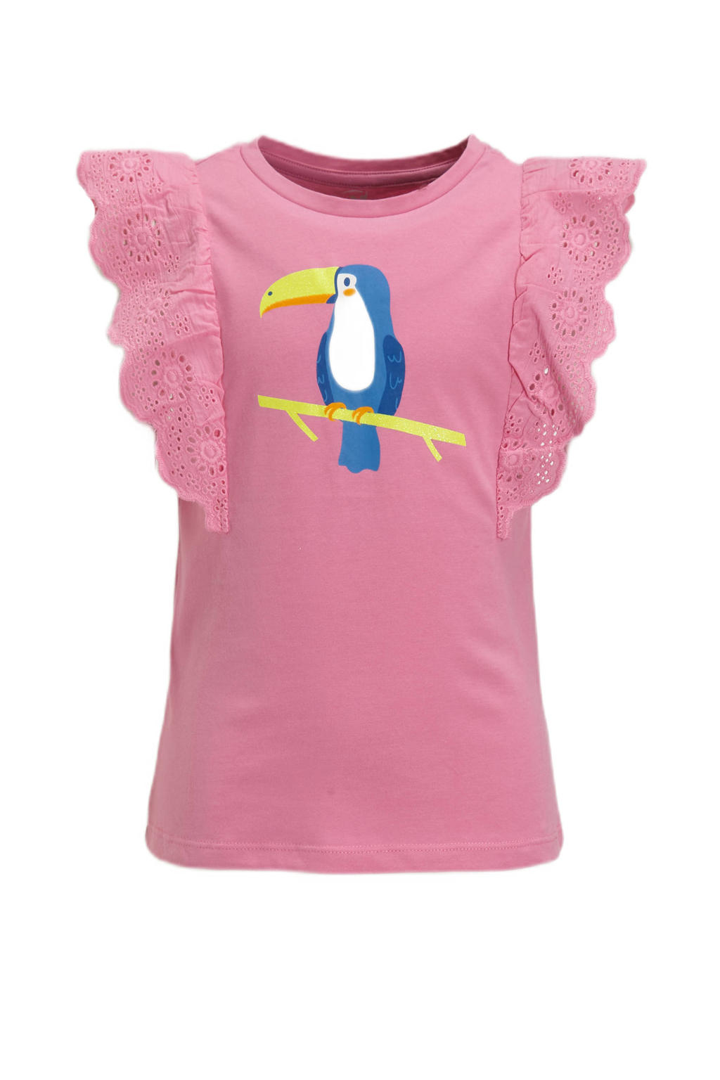 Roze meisjes anytime T-shirt van polyester met printopdruk, korte mouwen en ronde hals