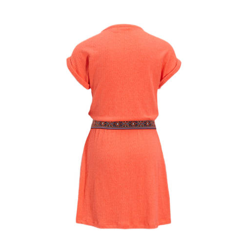 Orange Stars jurk Phileine met all over print koraal Oranje Meisjes Katoen Ronde hals 110 116