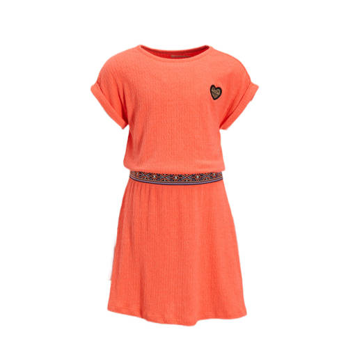 Orange Stars jurk Phileine met all over print koraal Oranje Meisjes Katoen Ronde hals