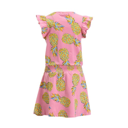 Orange Stars jurk Phyllis met all over print roze Meisjes Katoen Ronde hals 98 104