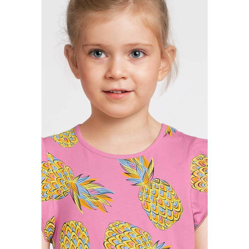 Orange Stars jurk Phyllis met all over print roze Meisjes Katoen Ronde hals 98 104