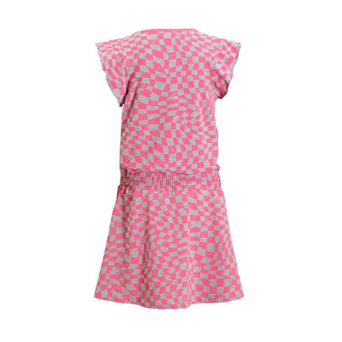 Orange Stars jurk Phyllis met all over print roze Meisjes Katoen Ronde hals 110 116