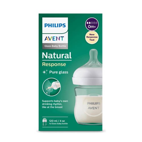Philips Avent Natural Response Glazen Babyfles 120 ml 0M+ Snelheid-2 speen SCY930 01
