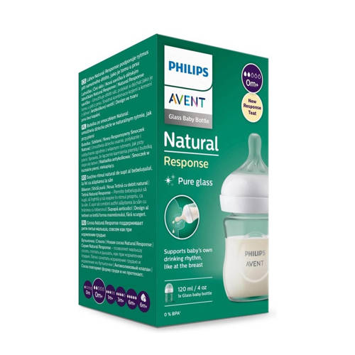 Philips Avent Natural Response Glazen Babyfles 120 ml 0M+ Snelheid-2 speen SCY930 01