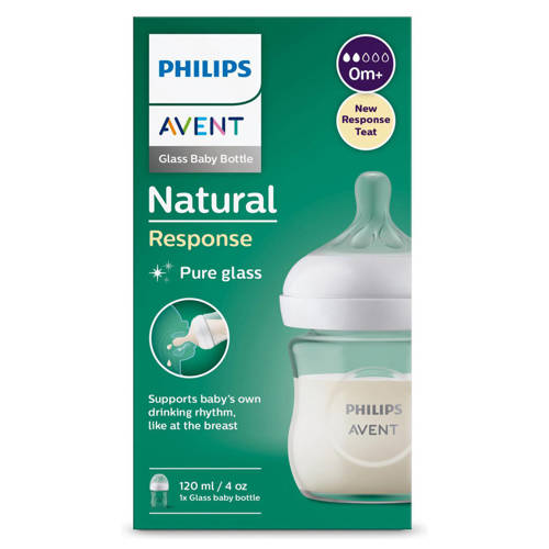 Philips AVENT Natural Response Glazen Babyfles 120 ml 0M+ Snelheid-2 speen SCY930/01