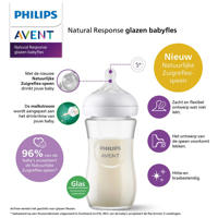 thumbnail: Philips AVENT Natural Response Glazen Babyfles 240 ml 1M+ Snelheid 3-speen SCY933/01