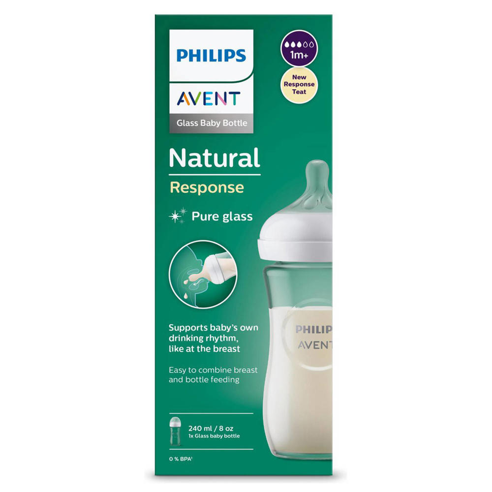 Philips AVENT Natural Response Glazen Babyfles 240 ml 1M+ Snelheid 3-speen SCY933/01
