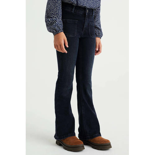 WE Fashion Blue Ridge flared jeans blue black Broek Blauw Meisjes Stretchdenim - 104