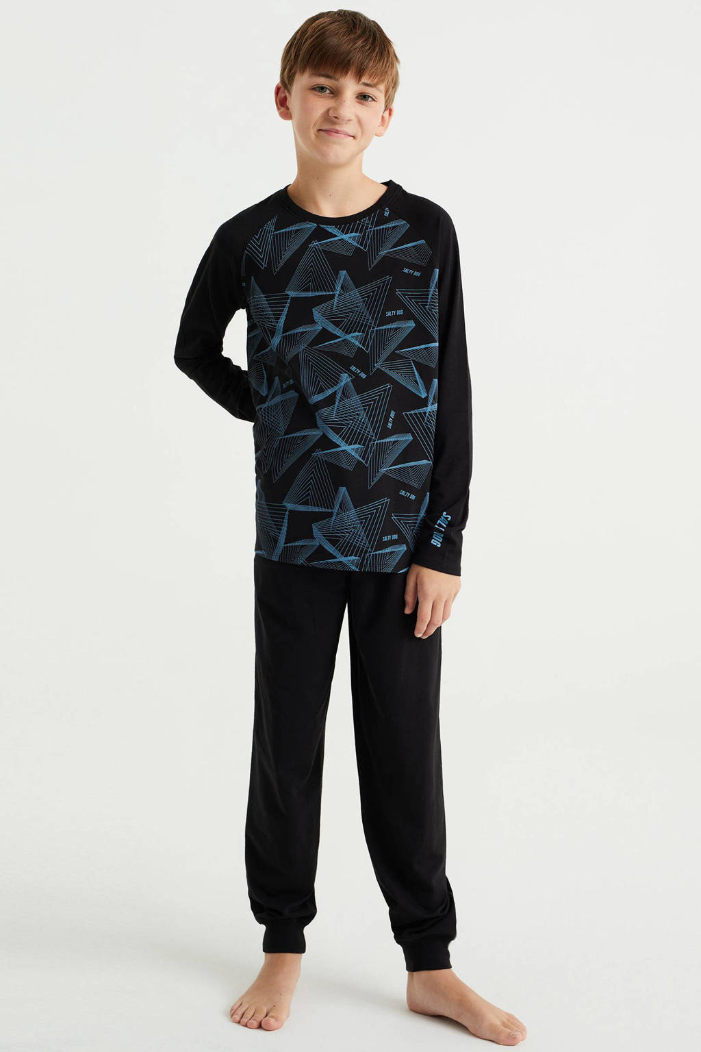 pyjama met all over print zwart/blauw