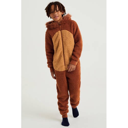 WE Fashion teddy onesie Tijger roestbruin/camel Meerkleurig - 110/116