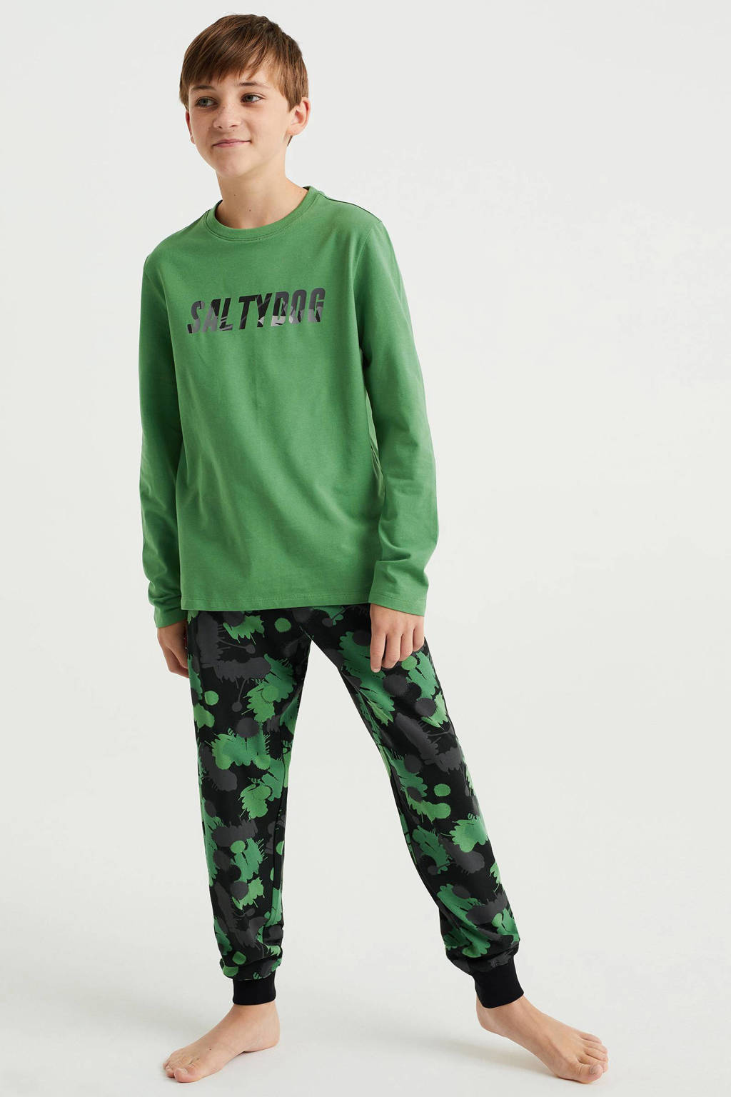 pyjama met all over print groen/zwart