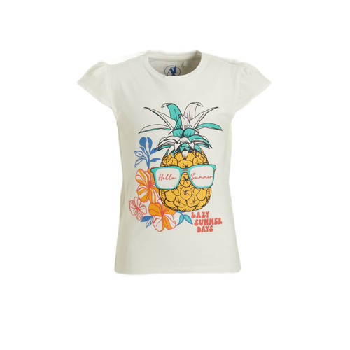 anytime T-shirt met printopdruk wit Meisjes Katoen Ronde hals Printopdruk