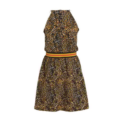 Orange Stars jurk Perihan met all over print donkergrijs Meisjes Katoen Ronde hals 98 104