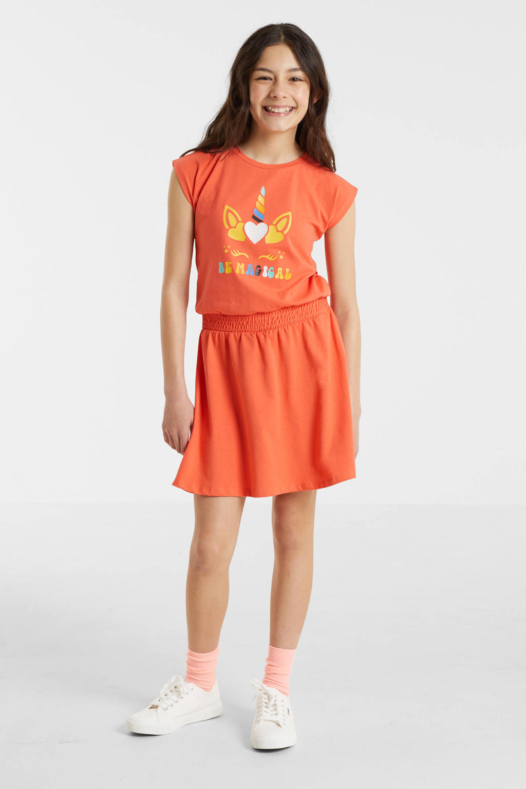 anytime jurk met printopdruk oranje