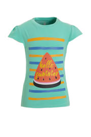 thumbnail: Lichtblauwe meisjes anytime T-shirt van katoen met printopdruk, korte mouwen en ronde hals