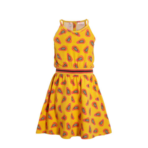 Orange Stars jurk Perihan met all over print geel Meisjes Katoen Ronde hals - 110/116
