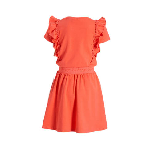 Orange Stars jurk Petronella met tekstopdruk koraal Rood Meisjes Katoen Ronde hals 110 116