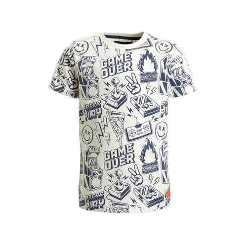 Orange Stars T-shirt Peer met all over print wit/blauw Jongens Katoen Ronde hals