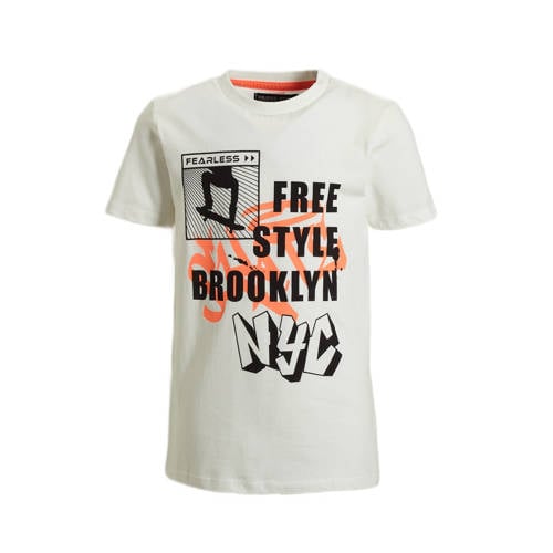 Orange Stars T-shirt Phill met printopdruk wit Jongens Katoen Ronde hals