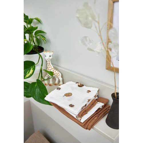 Meyco hydrofiel monddoekje Forest Animals 30x30 cm set van 3 toffee Monddoekjes Bruin