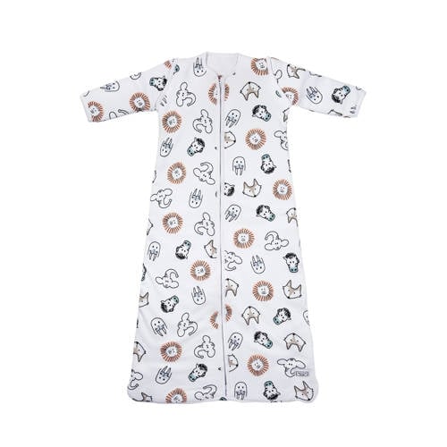 Meyco baby slaapzak met afritsbare mouwen Animal wit/bruin/zwart 60 cm Babyslaapzak