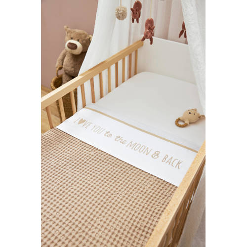 Meyco baby ledikantlaken 'Love you to the moon & back' sand Babylaken Wit