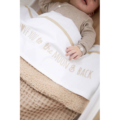 Meyco baby wieglaken 'Love you to the moon & back' sand Babylaken Wit Tekst