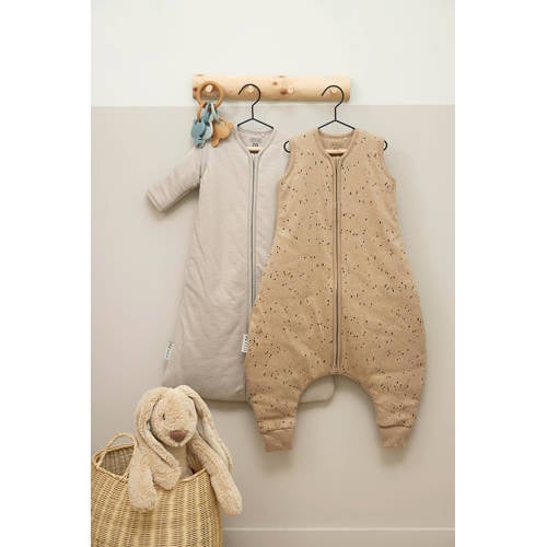 Meyco baby winter slaapoverall jumper Rib Mini Spot toffee melange Babyslaapzak Bruin 80