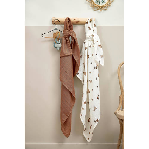 Meyco hydrofiele swaddle Forest Animals 120x120 cm set van 2 toffee Bruin