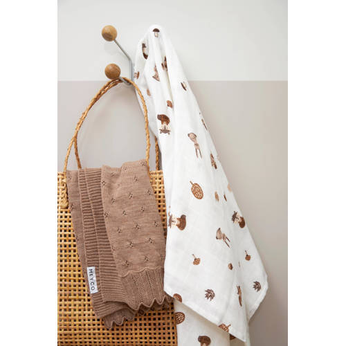 Meyco hydrofiele swaddle Forest Animals 120x120 cm set van 2 toffee Bruin